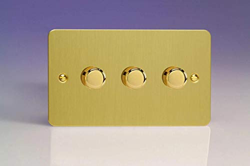 Varilight V-Pro Ultra Flat Brushed Brass 3 Gang LED Trailing Edge Dimmer Switch 1 or 2 Way