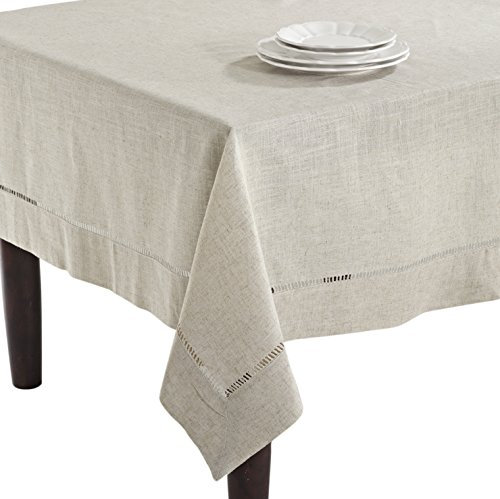 SARO LIFESTYLE Toscana Tischdecke, Poly- und Leinen-Mischgewebe, mit Hohlsaum, Naturfarben, 165 x 264 cm