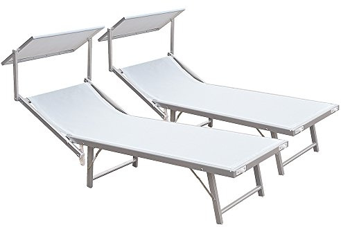 Strandliege, Rahmen aus Aluminium, Farbe: Weiß, Maße: 183 x 38 x 61 cm, Lieferumfang: 2 Stück, Artikel 780/54B