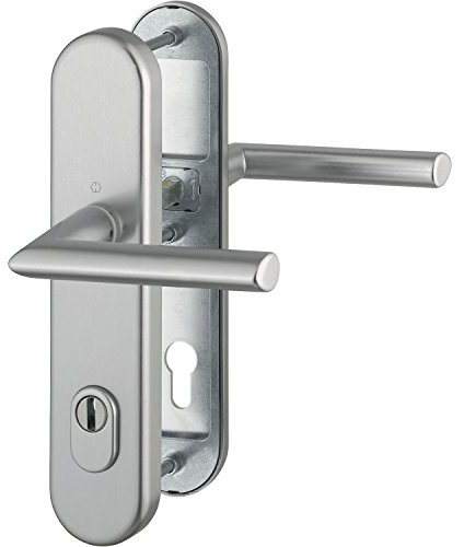 HOPPE 3893271 Sicherheits-Dürckergarnitur Stockholm-Ö-Norm Entfernung 88mm, Aluminium Edelstahl-Effekt, Langschild Profilzylinder für Türstärke 62-72mm, mit Kernziehschutz, Klasse 3, 1 Stück