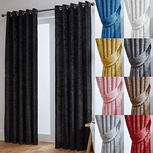 John Aird Crushed Velvet Fully Lined Eyelet Curtains (Black, 90 Wide x 108 Drop)