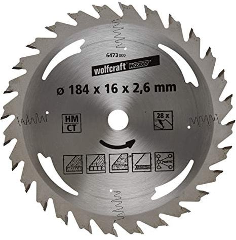 wolfcraft 6473000 | Handkreissägeblatt HM | Serie silber | 28 Zähne | ø184mm