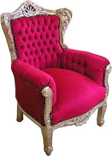 Casa Padrino Barock Kinder Sessel Pink/Silber - Tron