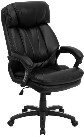 Flash Furniture Iris Bürostuhl mit hoher Rückenlehne, aus weichem Leder, ergonomisch, mit Plüsch-Kopfstütze, umfangreicher Polsterung und Armlehnen, Schwarz
