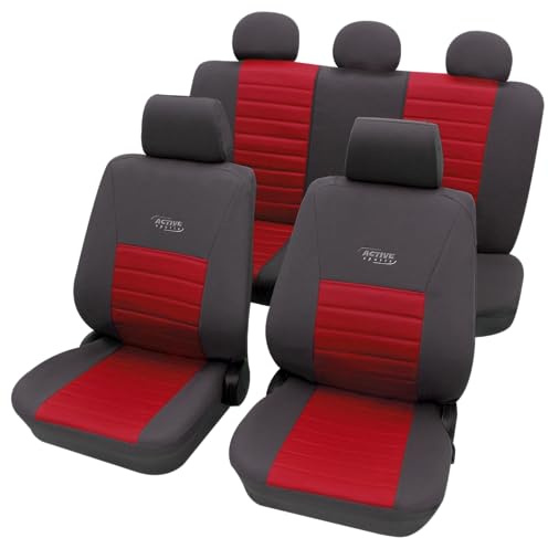 PETEX Auto Sitzbezüge Universal Komplett Set 11-teilig - Active Sports rot, Eco Class mit SAB 1 Vario