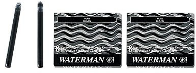 Waterman S0110850 - 2 Etuis mit 8 Großraum-Tintenpatronen schwarz, Tinte löschbar (2er Pack schwarz)