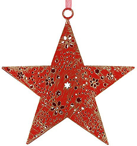 Christbaumanhänger aus Metall Stern - Handgemacht - Fair Trade Weihnachtsbaumschmuck (rot)