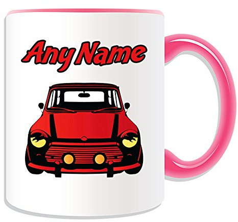 Personalisiertes Geschenk – Rot Mini Cooper vorne Tasse (Design Thema, Farbe Optionen) – Für jede Nachricht/Name auf Ihrem Einzigartig – BMW Hatch Cabrio Clubman Countryman Coupe Roadster Paceman Fahrzeug Auto Automarke Cute Treiber, keramik, rose