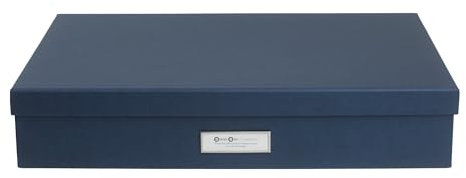 Bigso Sverker Aufbewahrungsbox aus Segeltuch, Faserplatte, für Sammelalben, lose Papiere und mehr, langlebige Dokumentenboxen mit Deckel und Ledergriff, 43,8 x 31,8 x 8,4 cm, Blau