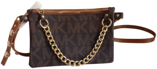 Michael Kors Damen Mk Monogramm Bauchtasche Gürteltasche mit Zugkette, Gold, 14-16 inches, Bauchtasche