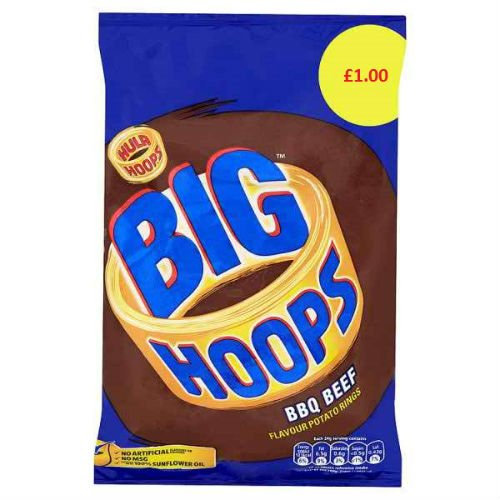 Hula Hoops Big Hoops BBQ Beef Flavour Potato Rings Crisps & Snacks 96g Case of 12