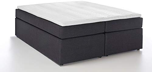 3F FURNITURE FOR FRIENDS Boxspringbett Bella Anthrazit 180x200 cm H2, 7-Zonen Taschenfederkernmatratze inkl. Visco-Topper, ohne Kopfteil