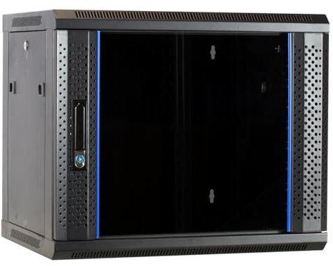 DSIT 9HE Netzwerkschrank (Serverschrank) 19 Zoll Wandmontage - mit Glastür (BxTxH) 600 x 450 x 500mm - Schwarz - Traglast 60 kg