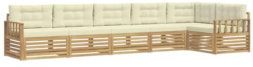 vidaXL Outdoor-Sofagarnitur mit Kissen 6 pcs Weiß und Creme Polyester, Patio-Sofa, langlebige Gartensitzmöbel, modernes Lounge-Set für Komfort im Freien