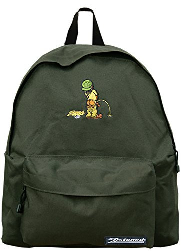 2Stoned Original Freizeitrucksack mit Stickmotiv Pi-Boy in Olive mit Einlegeboden