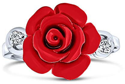 Bling Jewelry CZ Akzent Blumenmode Rote geschnitzte Rosen Statement-Ring für Frauen für Teenager .925 Sterlingsilber