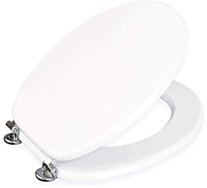 Showerdrape Oxford White Wooden Toilet Seat – Premium MDF WC Seat with Hinges, Walnut Wood Effect Bathroom Toilet Lid, Easy Clean & Universal Fit