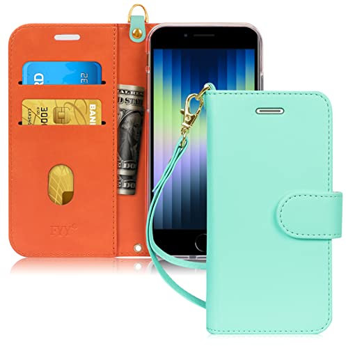 FYY Luxury PU Leather Wallet Phone Case with Card Holder Flip Cover for iPhone 7/8/SE 2020 (4.7 inch) - Mint Green