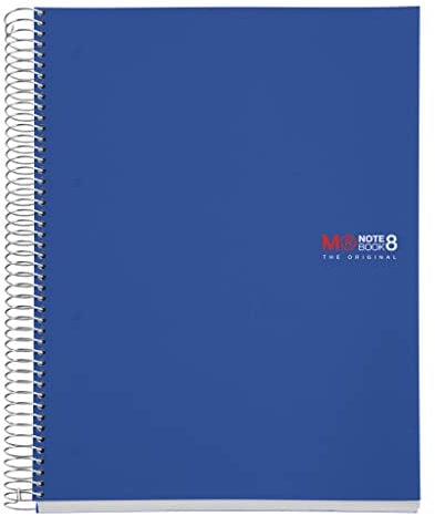 Miquelrius - Notizbücher A4 The Original Notebook, 8 farbige Streifen, Undurchsichtiger Polypropylen-Einband, Format A4 (210 x 297 mm), 4-Loch-Lochung, 200 Blatt mit 70 g/m², Raster 5 mm, Blau