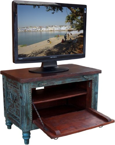 GURU SHOP Kleine Plasma TV Box im Kolonialstil Fernsehtisch - Blau, 50x70x40 cm