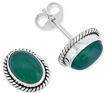 Ohrringe 925 Sterling Silber - Grüner Onyx - Ohrstecker - mantraroma