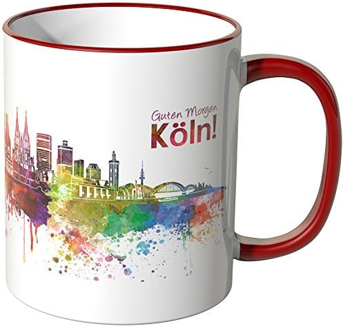 WANDKINGS® Tasse, Schriftzug Guten Morgen Köln! mit Skyline - ROT