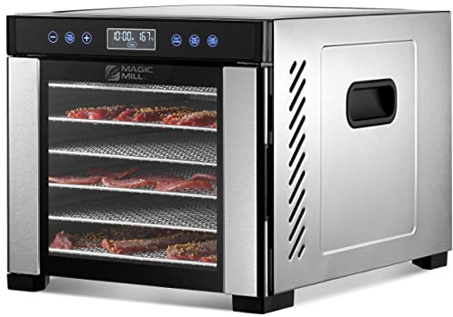 Magic Mill Food Dehydrator Machine | 7 Stainless Steel Trays | Dryer for Jerky, Dog Treats, Herb, Meat, Beef, Fruit | Keep Warm Function, Digital Timer and Temperature Control