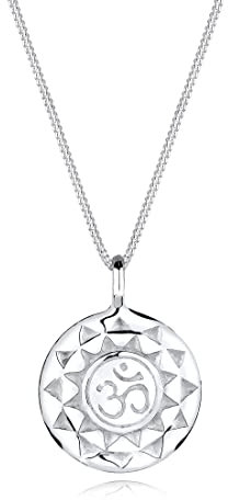 Elli Halskette Silber 925 Om Zeichen Plättchen Anhänger Kette Damen Schmuck Geschenke für Frauen Mädchen Mama Freundin, Hindu Goa Silberkette Länge 45 cm