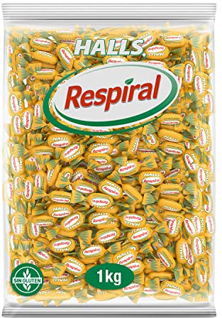 Halls Respiral Caramelos Sabor Miel y Mentol, Sin Gluten, Bolsa de 1 Kg