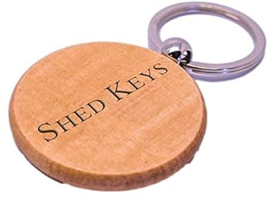 Personalised Round Shed Keys Wooden Keyring, Laser Engraved With Any Message,