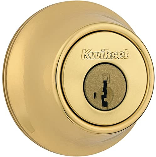 Kwikset 96600-573 Polished Brass 660 Single Cylinder Deadbolt Featuring SmartKey Security, Round
