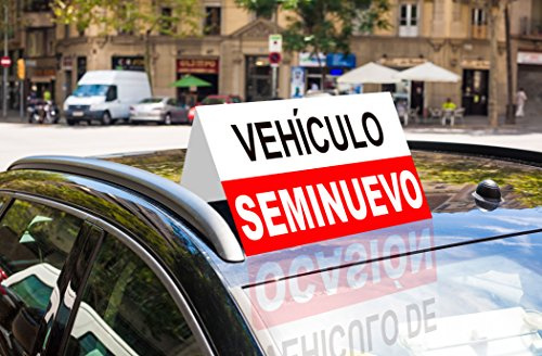 Oedim Cartel Coche Seminuevo 60x25cm | Rótulo Fabricado en Polipropileno con 3 Hendidos y 2 Tiras de Iman para el Techo | Rotulo Coche Seminuevo Resistente a la Intempérie