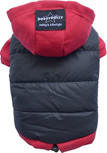 Doggy Dolly W110 Hundejacke Wasserabweisend mit Kapuze, schwarz/rot, Wintermantel / Winterjacke, Größe : XXL