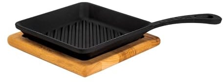 Bratpfanne Grill quadratisch mit Fuß aus Holz cm. 16 x 16