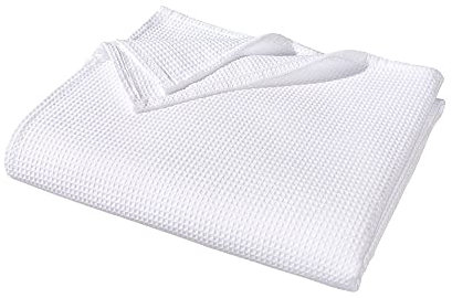 WOHNWOHL® Tagesdecke (220x240cm) • Große Waffelpique Decke • 100% Baumwolle • Sommerdecke • Sofa-Decke • Pflegeleichte Wohndecke • Überwurfdecke • Baumwolldecke • Farbe: Weiß