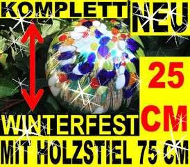 BTV 25 cm Grosse Gartenkugel Silber + orange gelb Weiss rot Blaue Tupfen NEU gartenkugeln KOMPLETT MIT Holz-STIEL, Gartendeko FROSTSICHER, lichtbeständig und Winterfest, Design