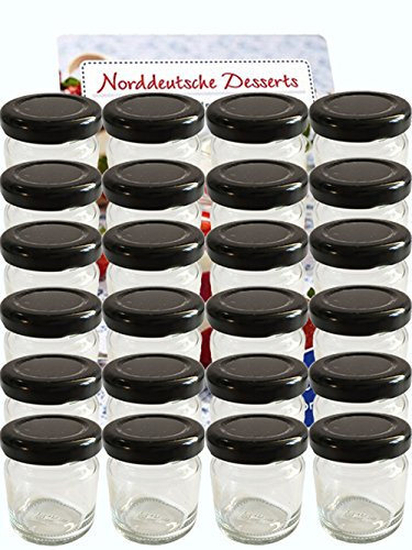 Lot de 30 Mini pots en Verre 37 ml rond avec couvercle Moutarde, Miel, Verres, Portion, Pots de confiture, Verres à échantillons Noir