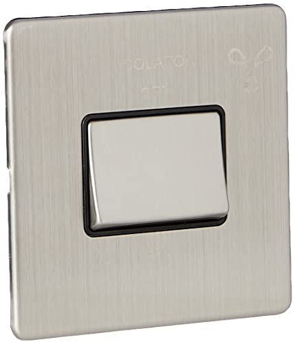 AET SLFISBS Screwless Satin Chrome Flat 10 Amp 3-Pole Fan Isolator Black Insert Metal Rocker Switch