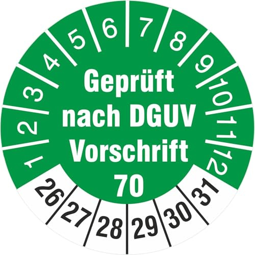 50 Stück geprüft nach DGUV Vorschrift 70 Prüfetiketten Prüfplaketten 30 mm rund Fahrzeuge BGV D29 2026-31