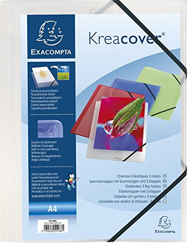 Exacompta 55188E 25er Pack Einschlagmappe KreaCover. Aus Kunststoff DIN A4 mit 2 Gummizügen und 3 Klappen transparent Sammelmappe Dokumentenmappe ideal für Büro und Schule