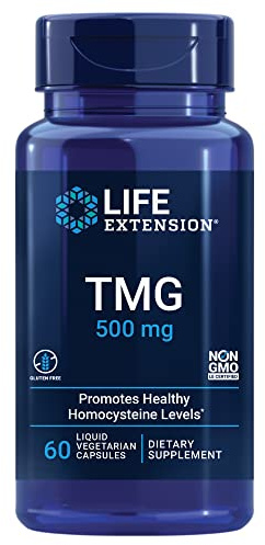 Life Extension TMG, trimethylglycine, Encourages Healthy homocysteine Levels, Non-GMO, Gluten-Free, Vegetarian, 60 Capsules