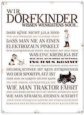 Interluxe Metallschild mit Spruch Made in Germany Retro Blechschild Wir Dorfkinder Jungen Dorfkind Wandschild 220x300 mm, Silbergrau, Rechteckig, Wandmontage, 22x22 cm, Metallschild