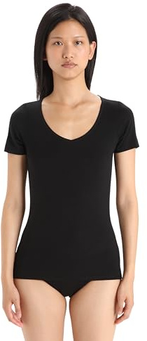 Icebreaker Merino Women's Siren Short Sleeve Sweetheart Neck Shirt, Black, X-Small