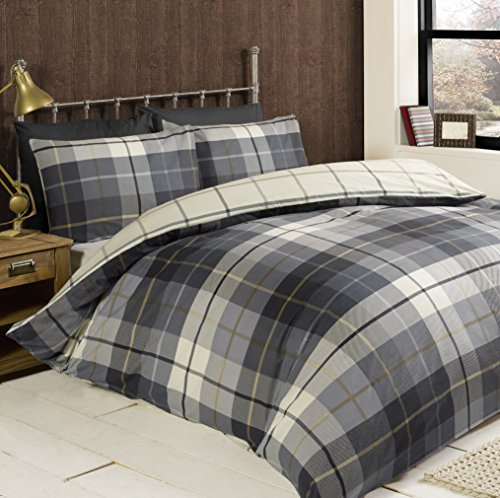Lomond, kariert, Baumwollflanell Thermo-Bettwäsche-Set für King Size blau & grau