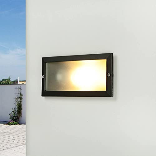 Licht-Erlebnisse Einbauleuchte Außen Glas Aluminium Anthrazit IP65 Terrasse Garten H:23 cm E27 max. 18W blendarm länglich Maritime Wandlampe Balkon INA