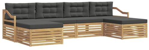 vidaXL Outdoor-Sofagarnitur 6 pcs Weiß und Anthrazit, Akazienholz Sofa-Set, modulares Design für die Lounge im Freien, Bequeme Loungemöbel für den Garten