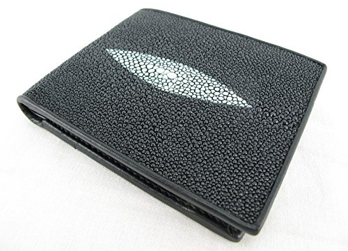 Pelgio Portefeuille à deux volets en cuir véritable Stingray Shagreen Skin, Noir , Taille unique, Pliage double