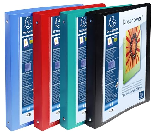 Exacompta - réf. 51229E - Carton de 5 classeurs PP semi-rigides personnalisables 1 poche - 4 anx ronds diam.30mm - Dimensions extérieures : 32 x 26,8 cm - Format à classer A4 Maxi - 4 coloris assortis