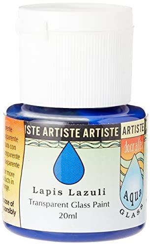 Artiste Glass Paint 20ml Aquaglass Lapis Lazuli, Water Based Paints, For Painting On Glass, Perspex, Acetate, Gentle Translucent Finish, Wipe Clean When Wet, Water Proof Once Dry, Glass Crafting