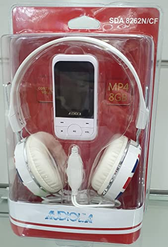 Audiola SDA 8262N CF - Lettore MP3/MP4 memoria 8G, Display da 1.8, Radio, registratore vocale, colore Bianco + Cuffie disegno bandiera UK controlo volume sul cavo